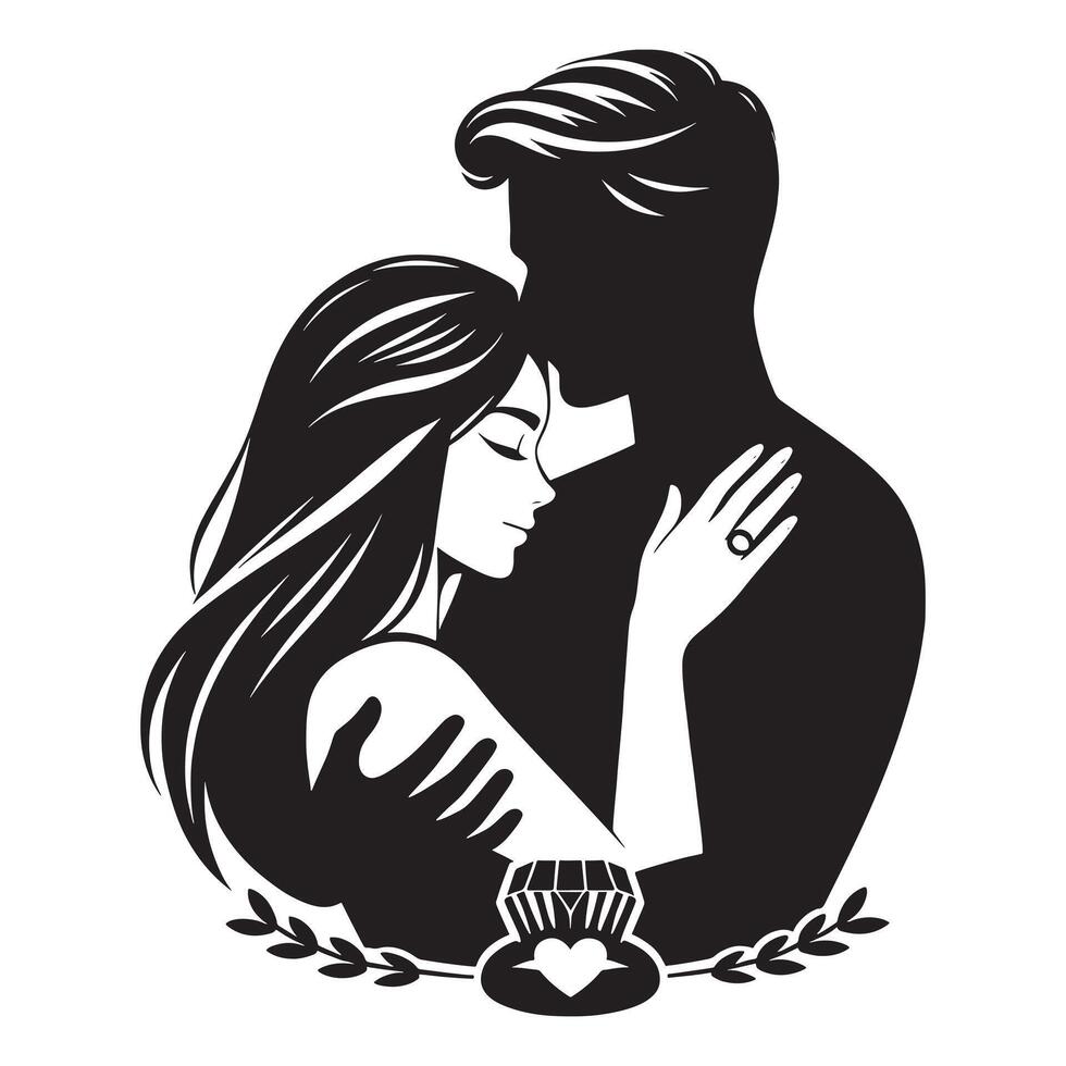 The silhouette of a man and woman hugging vector