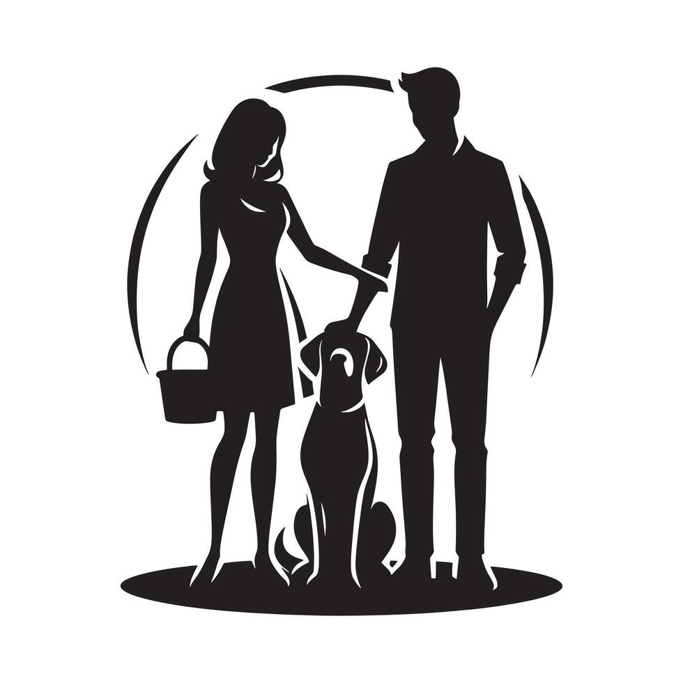 A silhouette of a man and woman with a dog vector