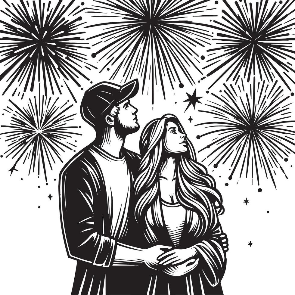 A man and woman are standing in front of fireworks vector