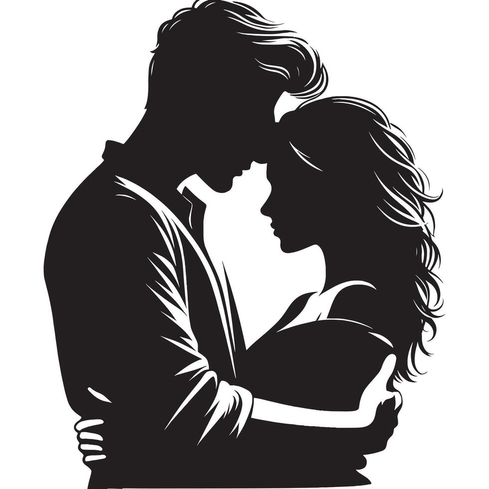 Silhouette of a couple in love, hugging vector