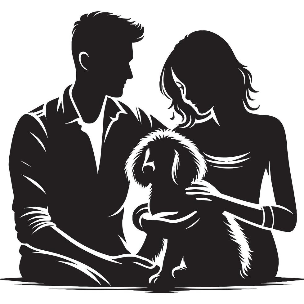 Silhouette of a couple with a dog vector