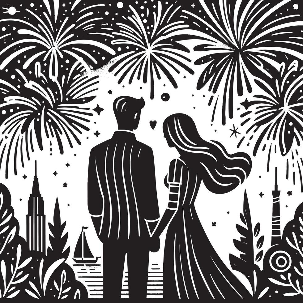 A couple is standing in front of fireworks vector