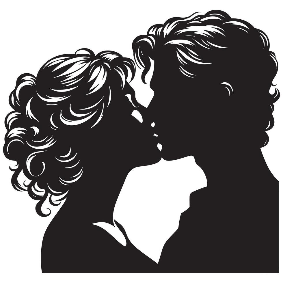 Silhouette of a couple kissing, black and white vector
