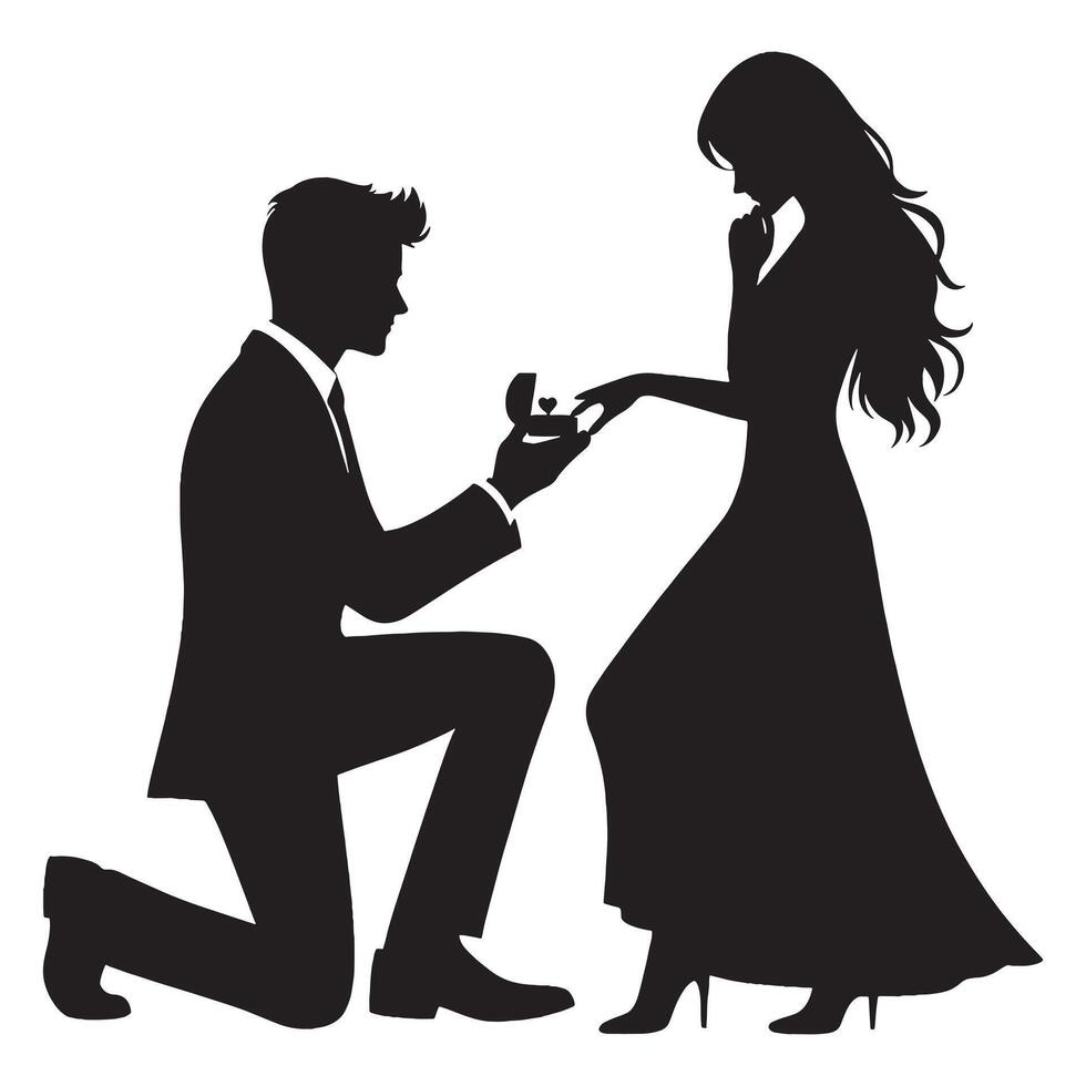 Silhouette of a man proposing to a woman vector