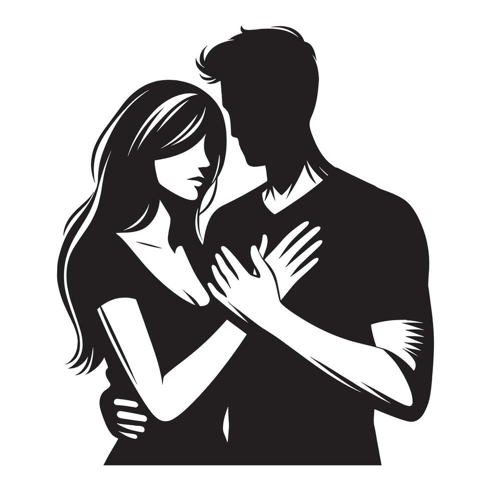 A silhouette of a man and woman hugging vector