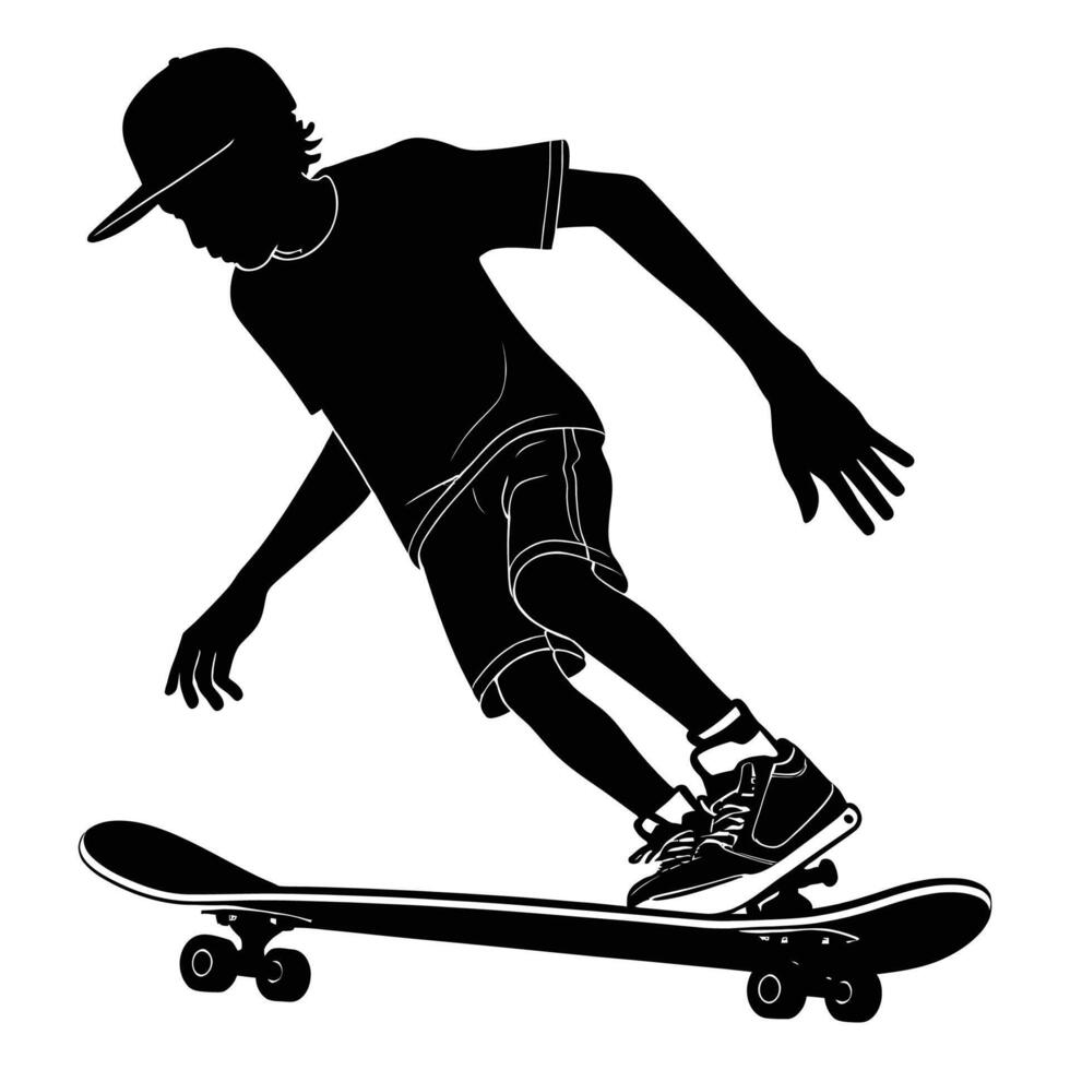 A silhouette of a boy riding a skateboard vector