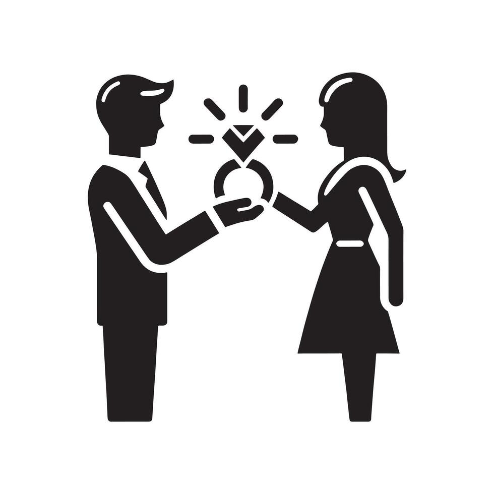 A man and woman are holding hands and giving each other a ring vector