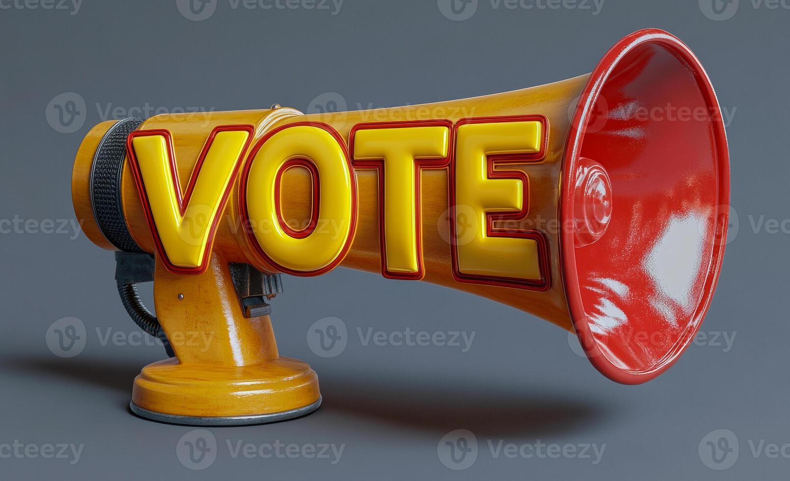 A megaphone urging citizens to cast their votes. A bright megaphone with the word 'Vote' prominently displayed, emphasizing the importance of participating in elections. photo