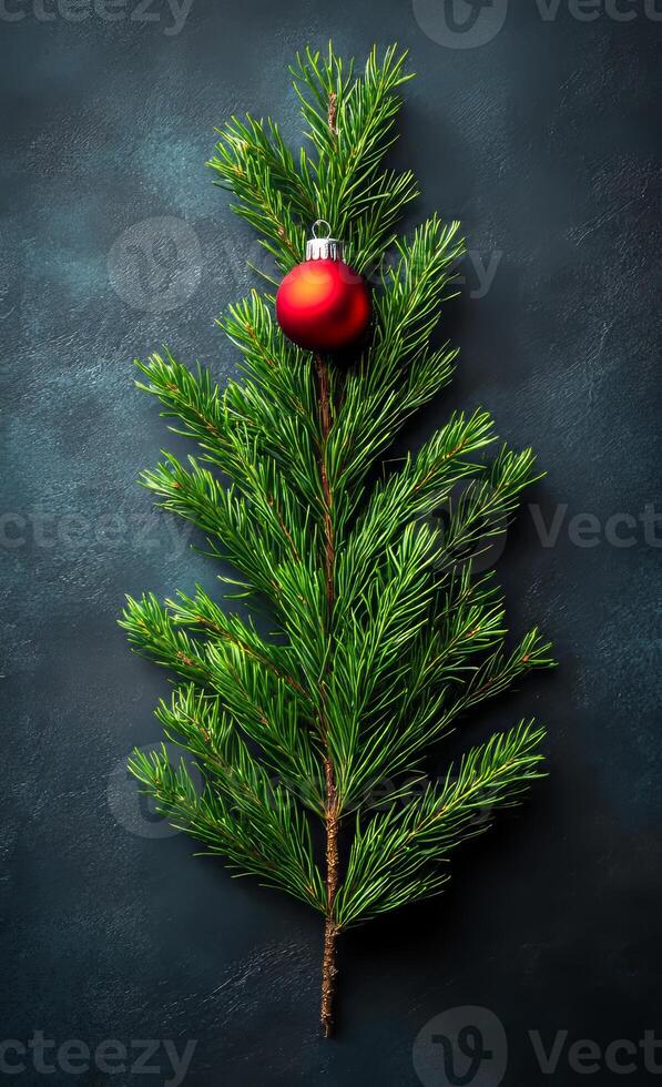 A Christmas tree with a red ornament on top. The tree is surrounded by a dark background. Concept of warmth and holiday cheer photo