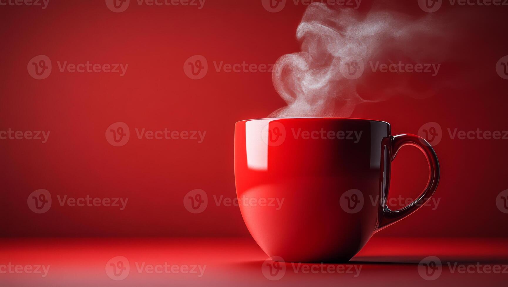 A red coffee cup with steam coming out of it. The steam is rising from the cup and filling the air photo
