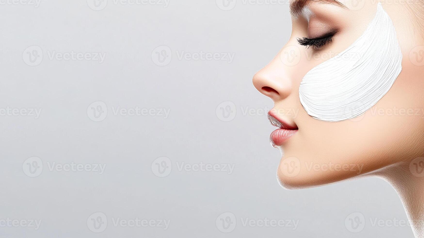 A woman with a white face mask on her face. Concept of beauty and elegance photo