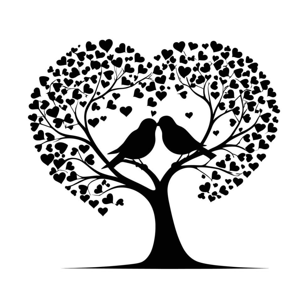Love birds in tree with hearts vector