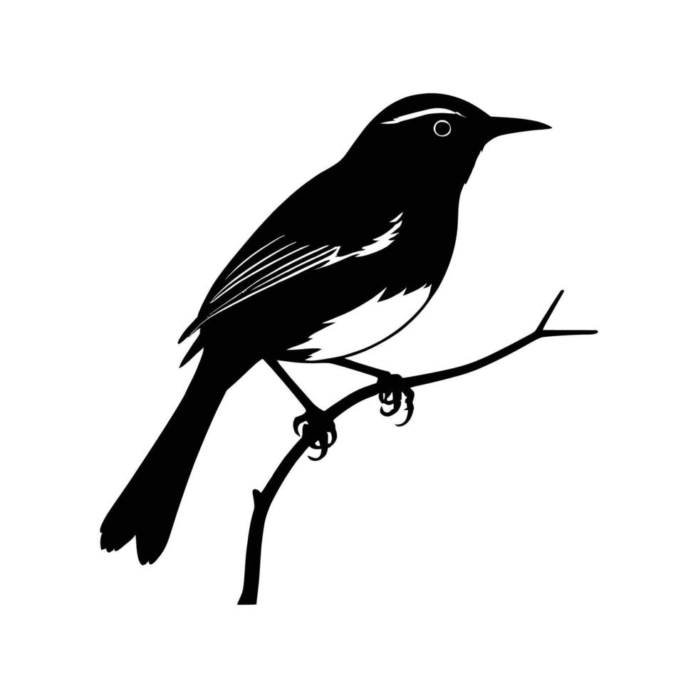 Black and white silhouette of a bird sitting on a branch vector