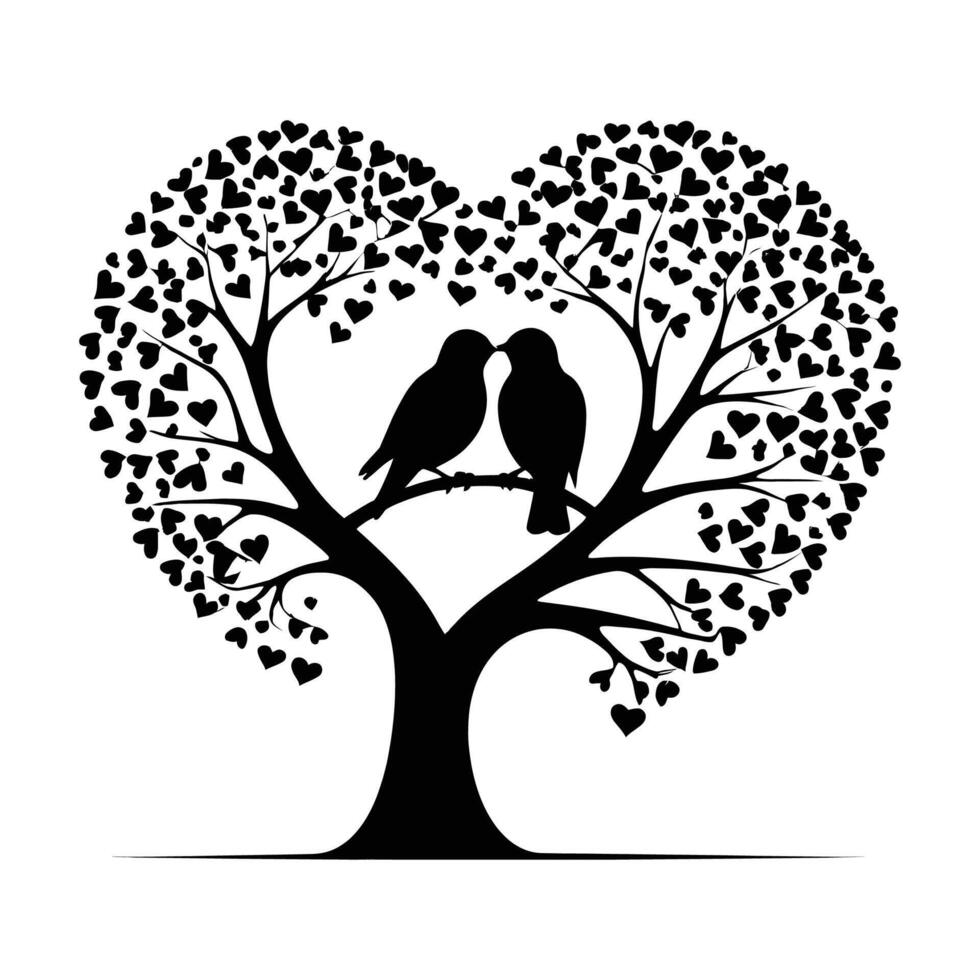 Love birds in tree heart vector