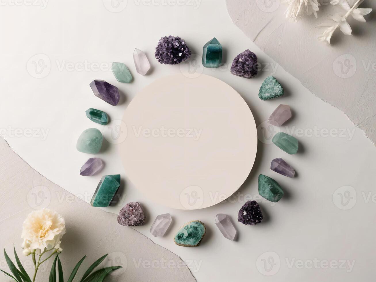 This design features an arrangement of crystal minerals. photo