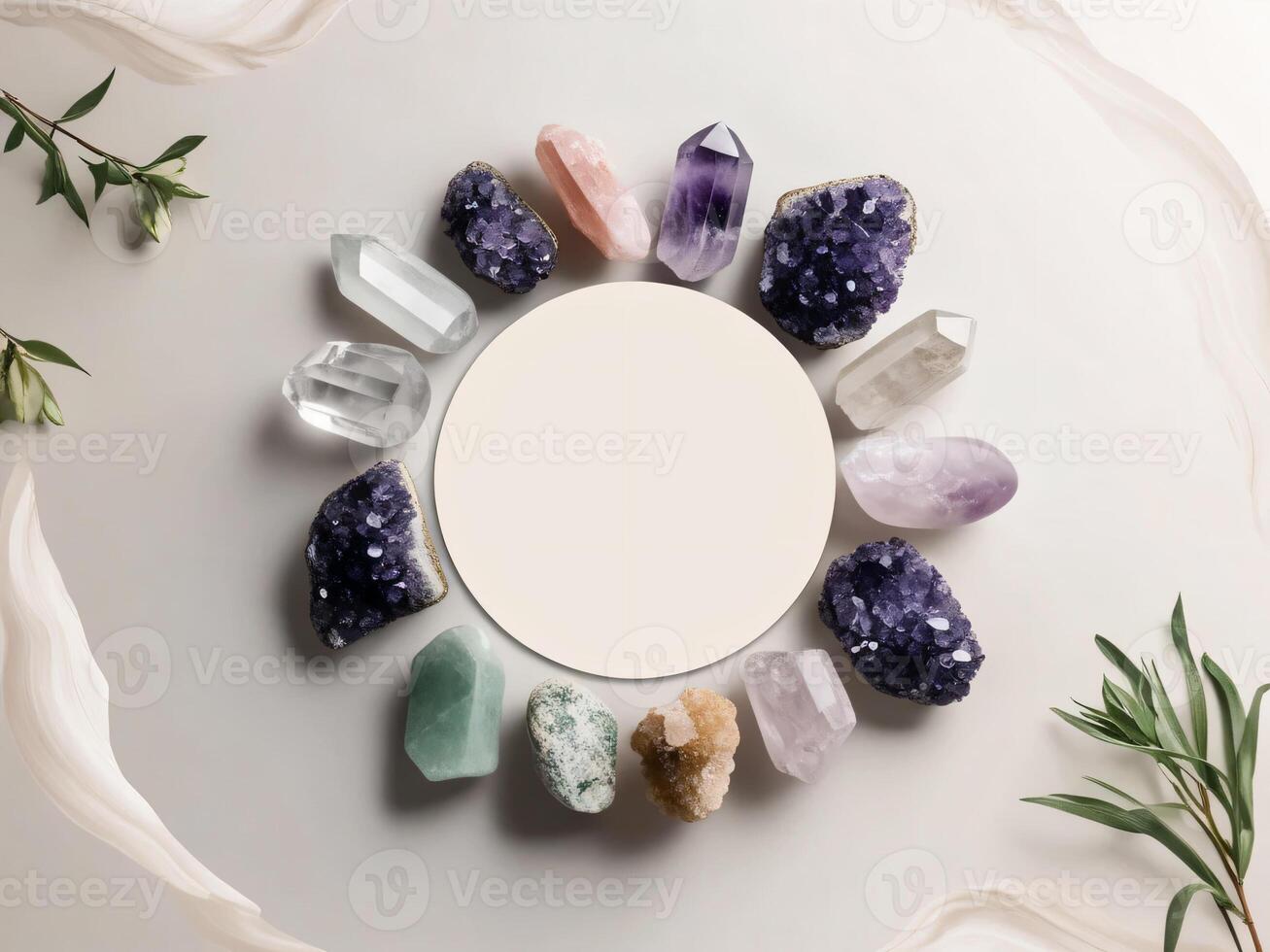 Crystal minerals are used creatively in this design. photo