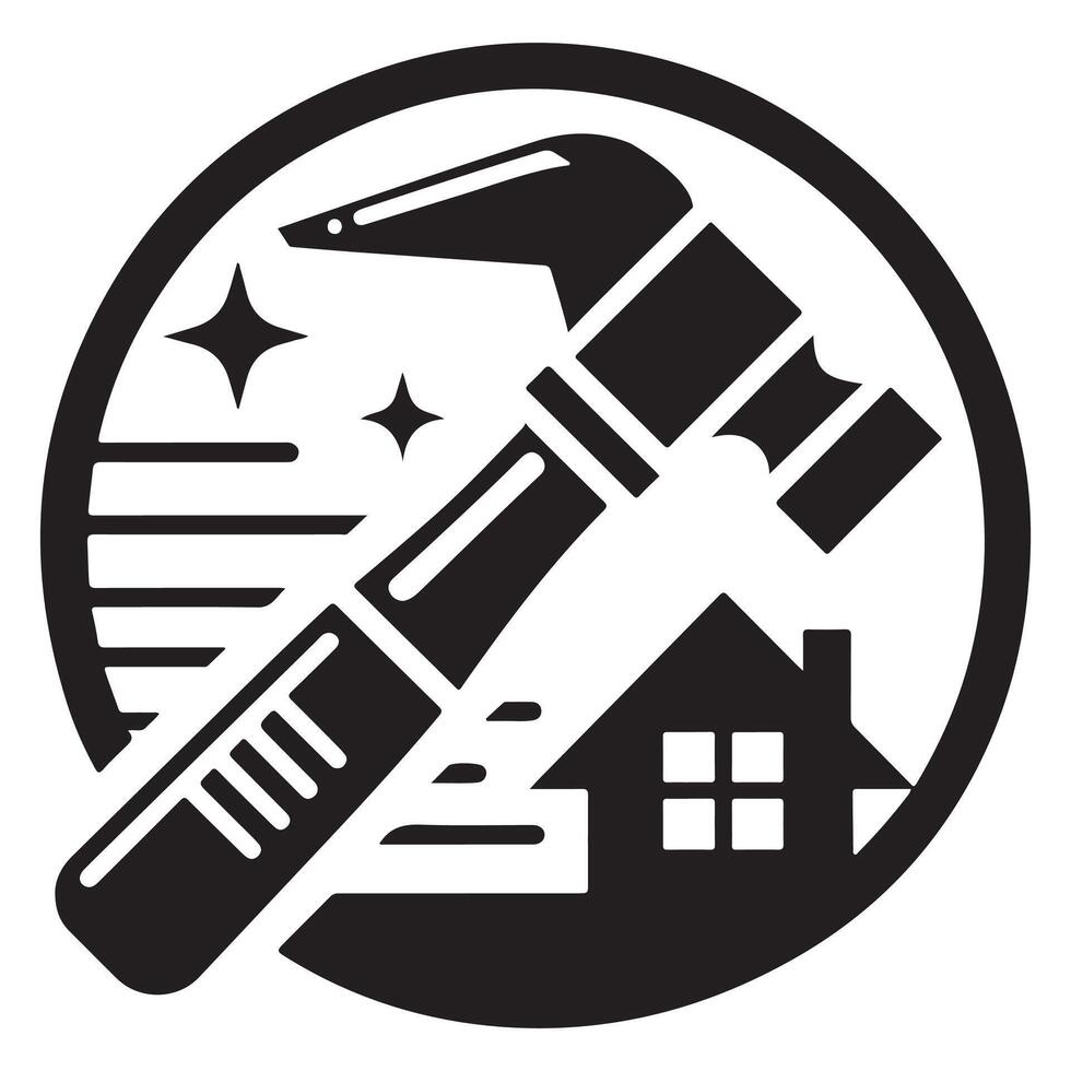 Black Hammer and House Icon Construction and Home vector