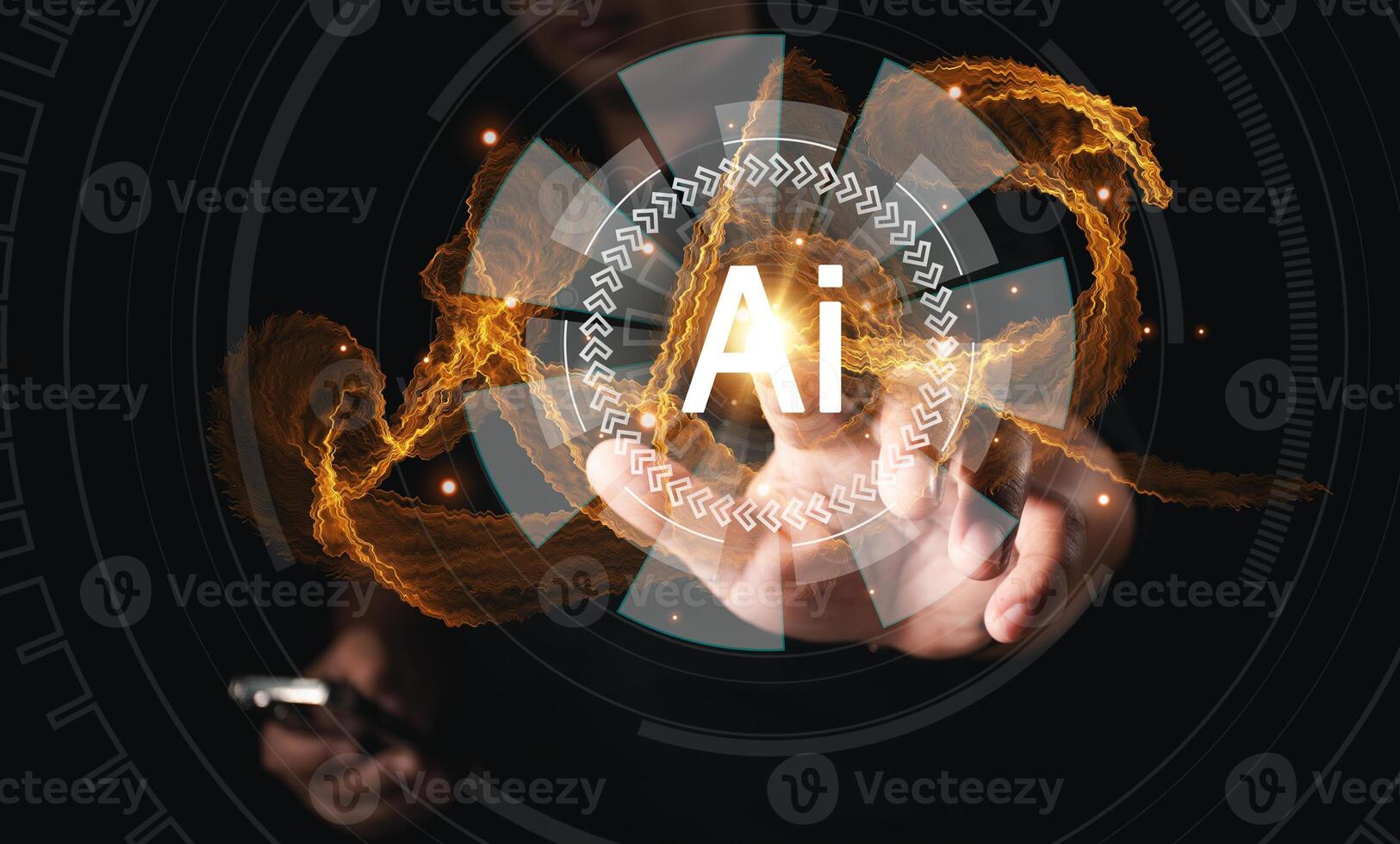Ai technology, Artificial Intelligence. man using technology smart robot AI, artificial intelligence by enter command prompt for generates something, Futuristic technology transformation. Chat with Ai photo