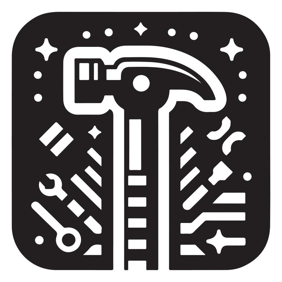 Black Hammer Icon with Tools and Stars vector