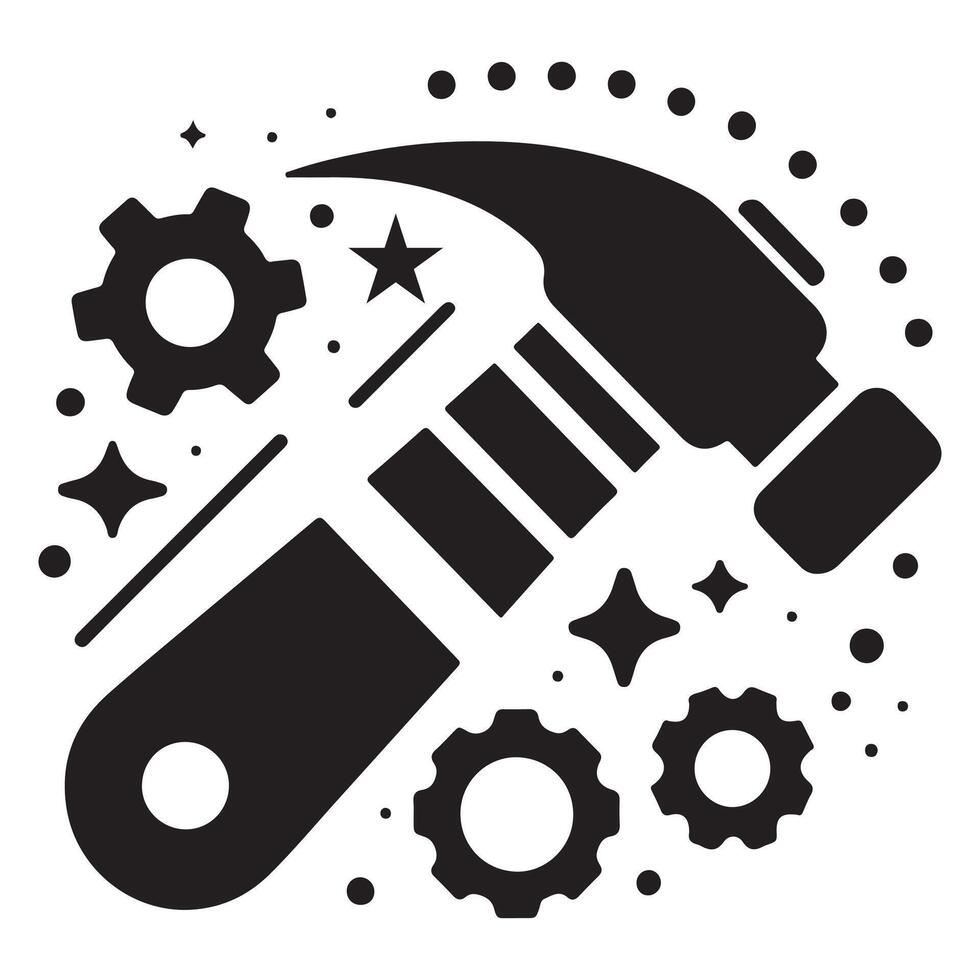 Creative Black Hammer and Wrench Icon vector