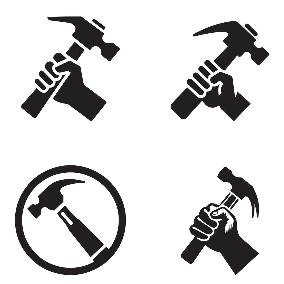 Hand Holding Hammer Icon Set vector