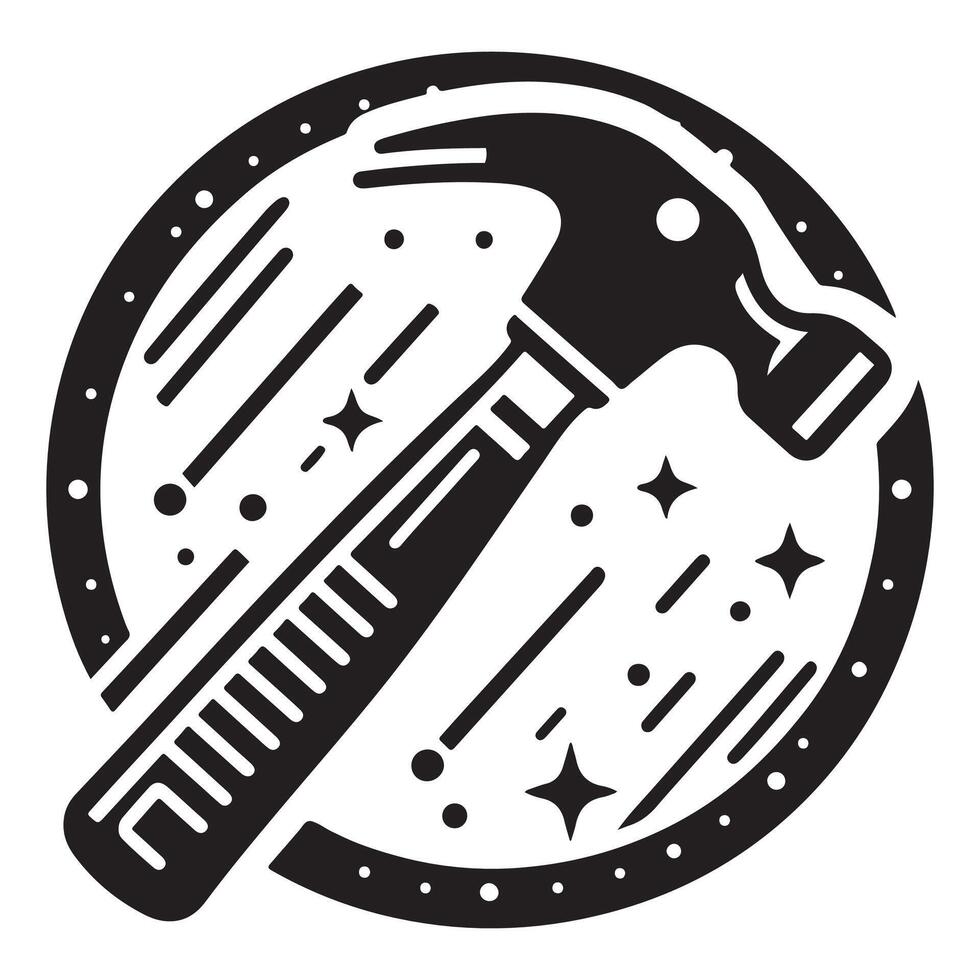 Black Hammer Icon with Stars in Circle on white background vector