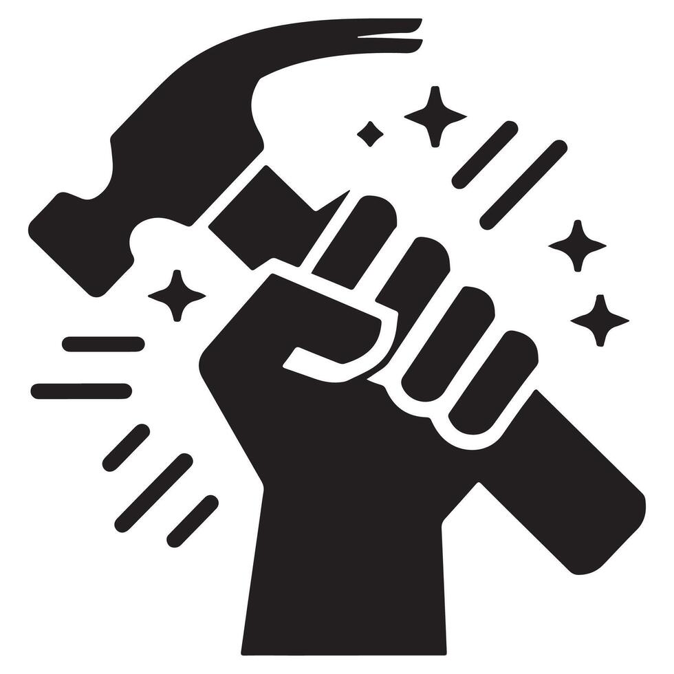 A Hand Holding Black Hammer Icon vector