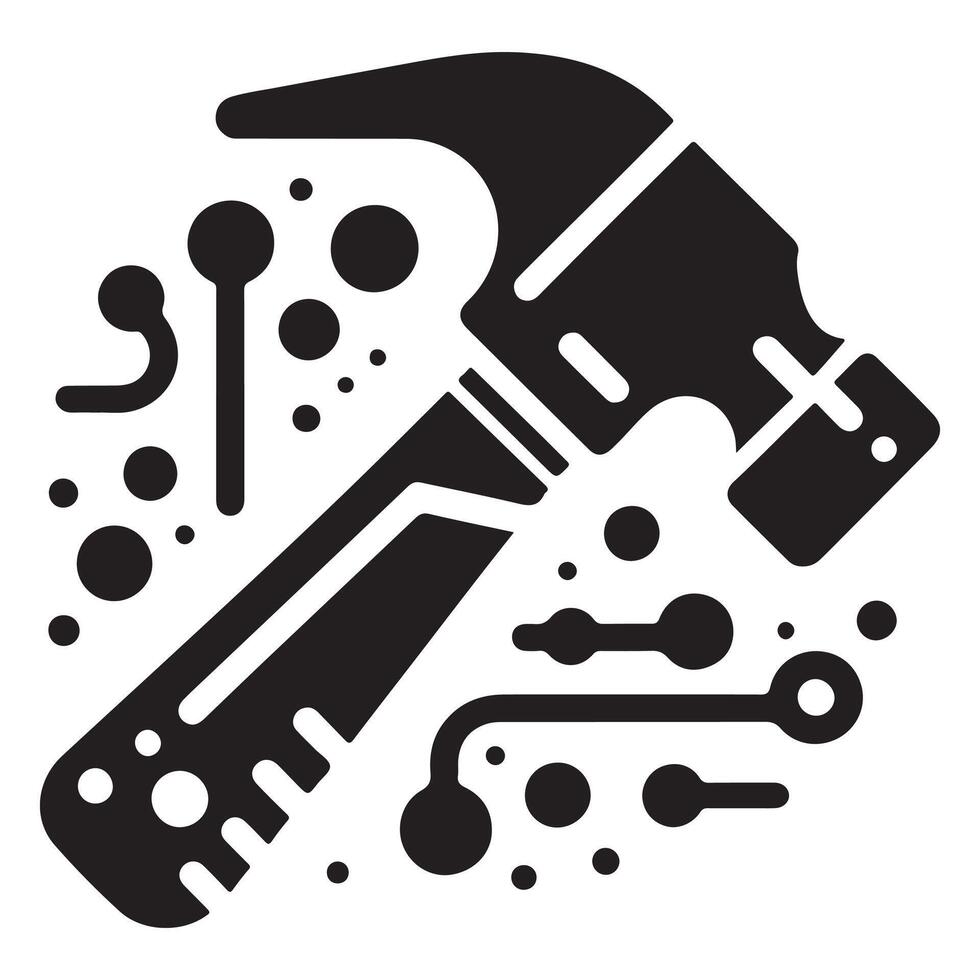 Black Hammer Icon with Dots and Lines vector