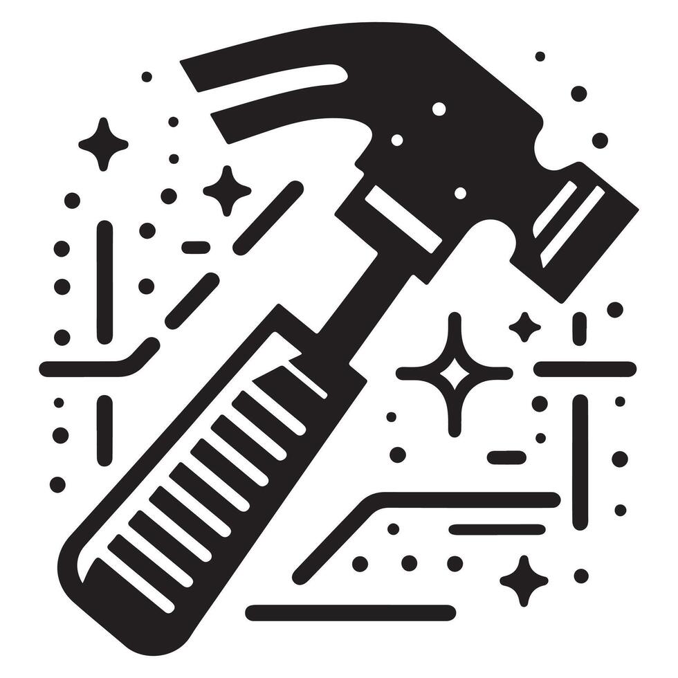 Minimalist Black Hammer unique Icon with Stars vector