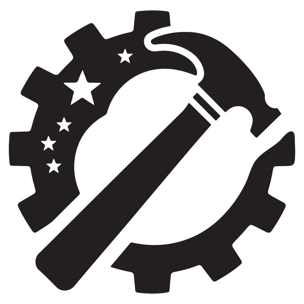 Black Hammer and Gear Icon on white background vector