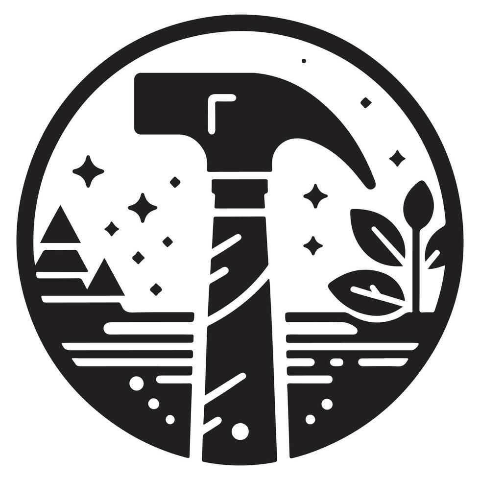 Creative Black Hammer Icon with Nature Scene vector