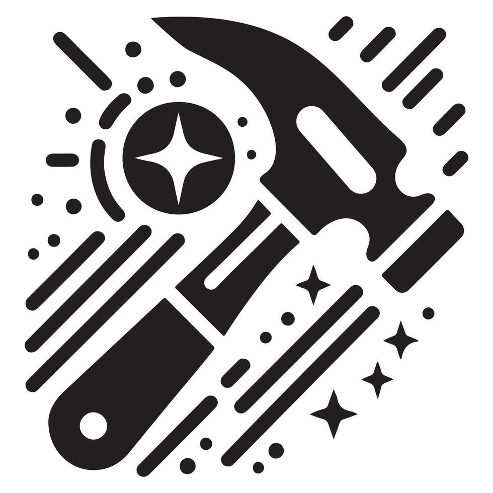 Minimalist Black Hammer Icon with Stars vector