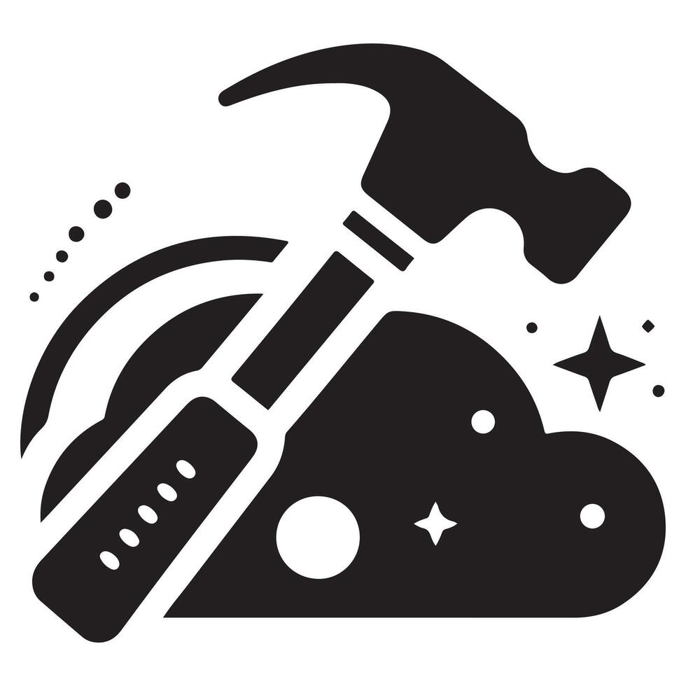 Creative Black Hammer Icon with Cloud and Stars vector