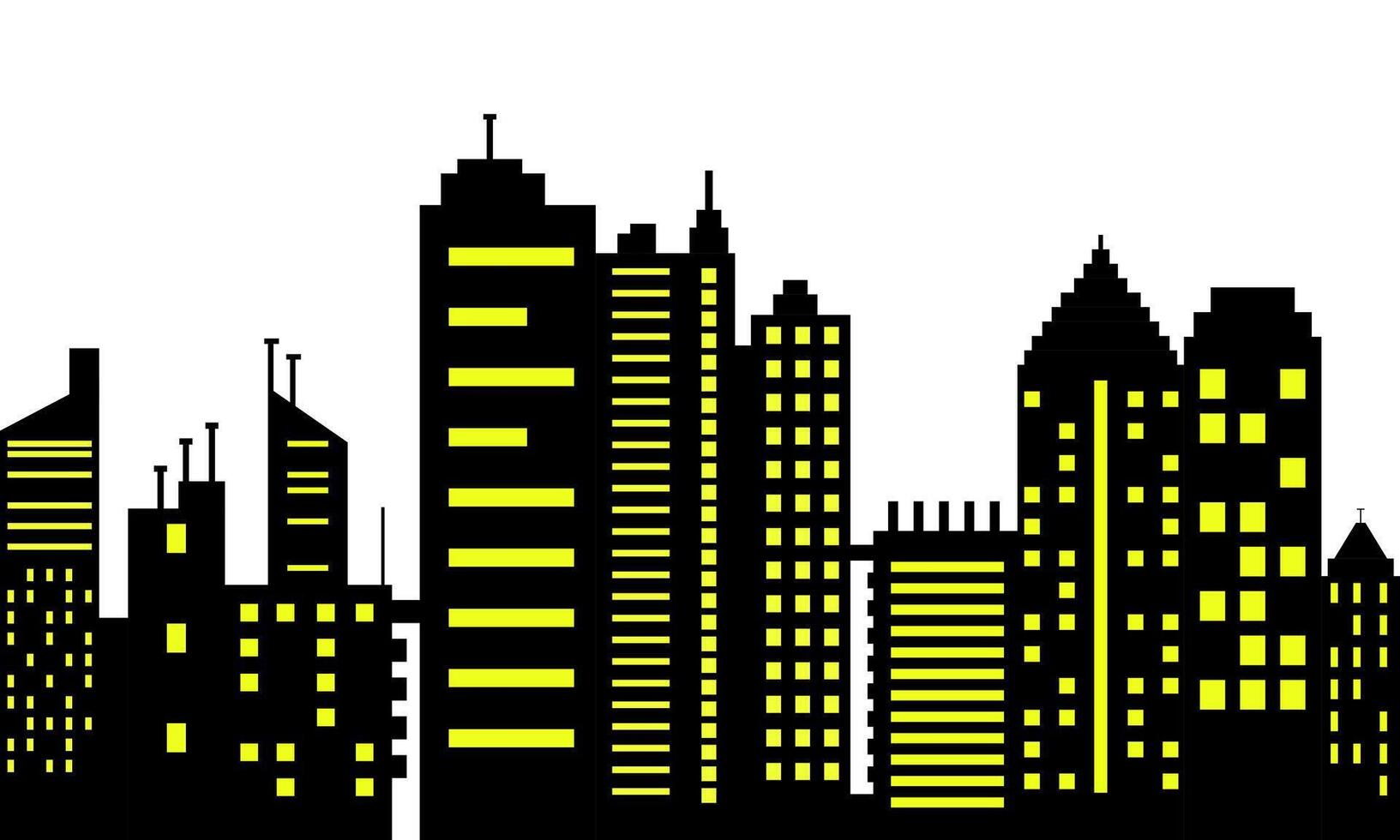 City Skyline Silhouette with Bright Yellow Windows vector