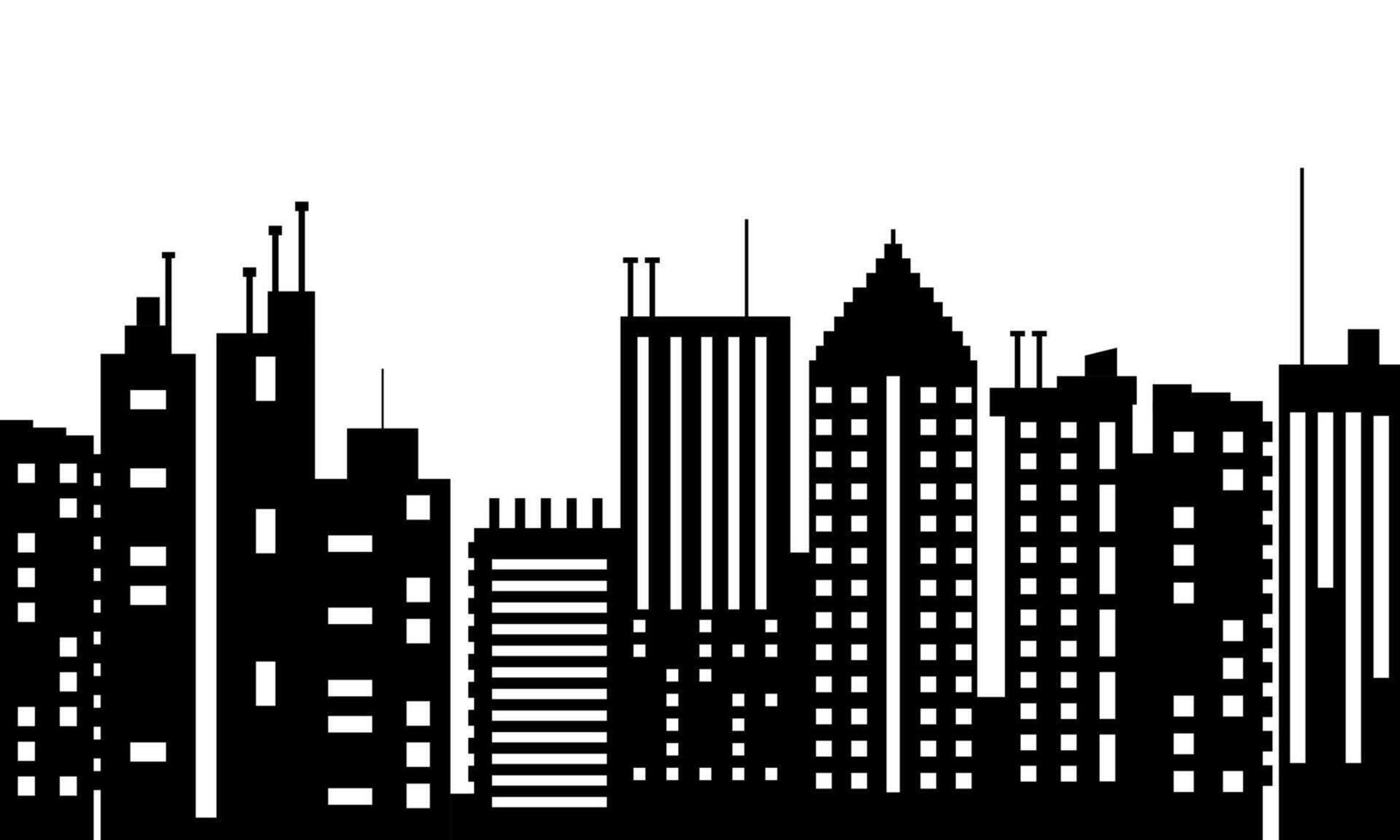 Black and White City Skyline Silhouette with Stylized High Rises vector