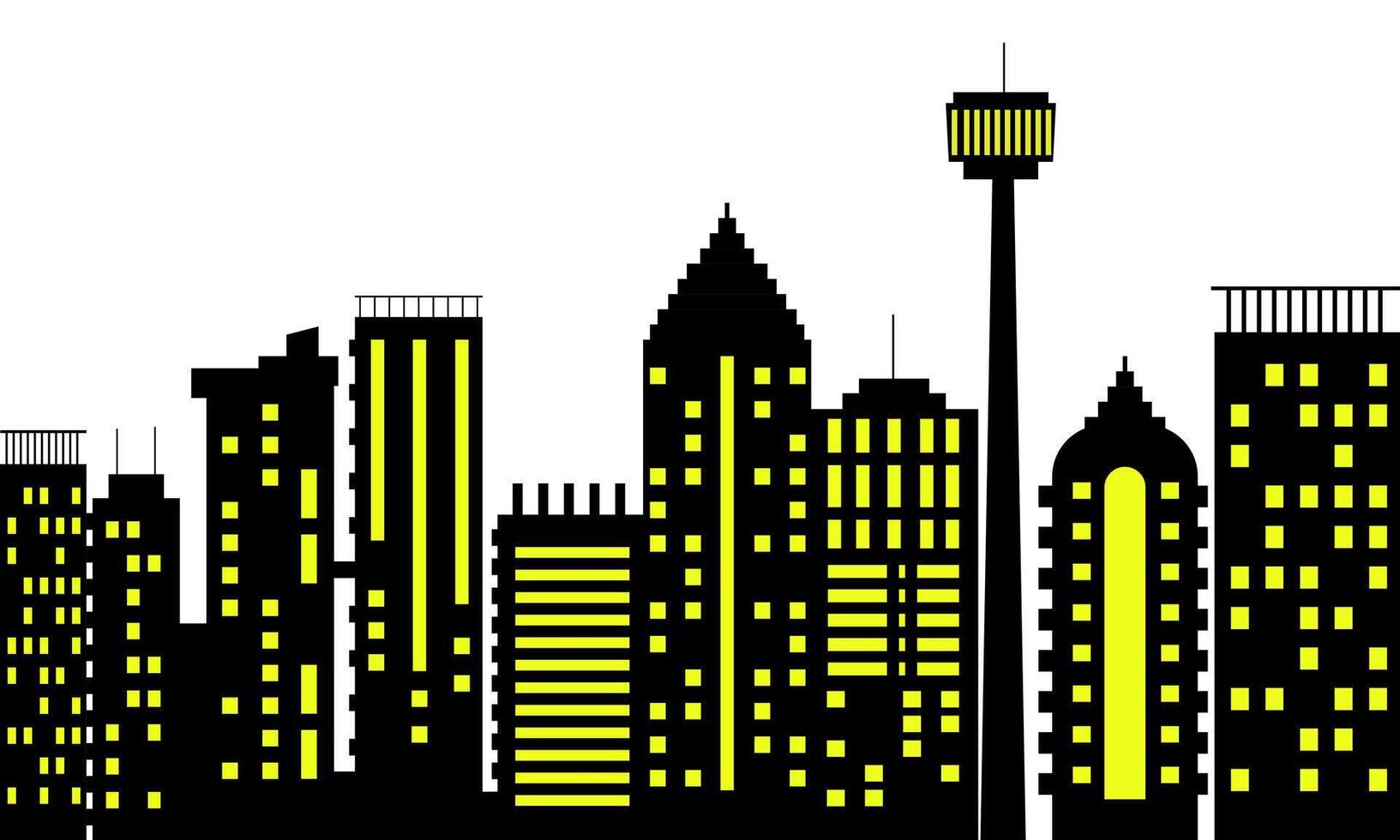 Modern City Skyline Silhouette with Bright Windows at Night vector