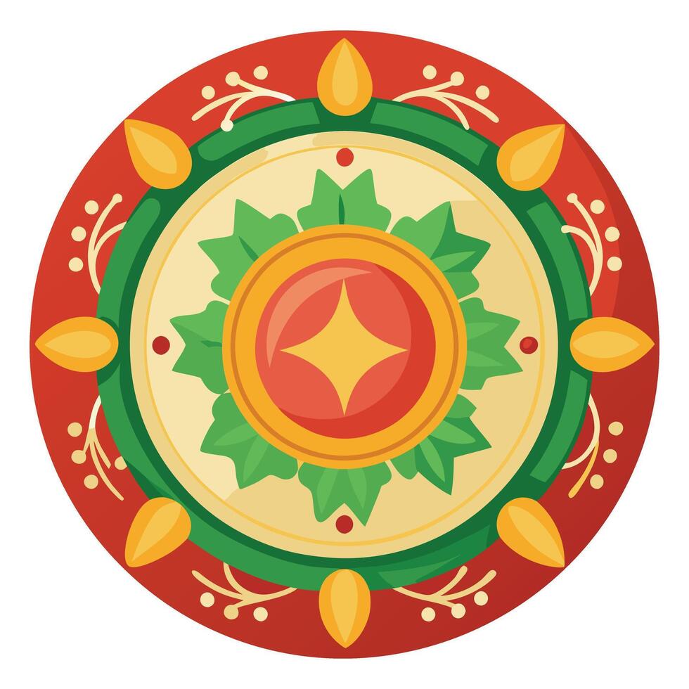 A circular design with a red and green design vector