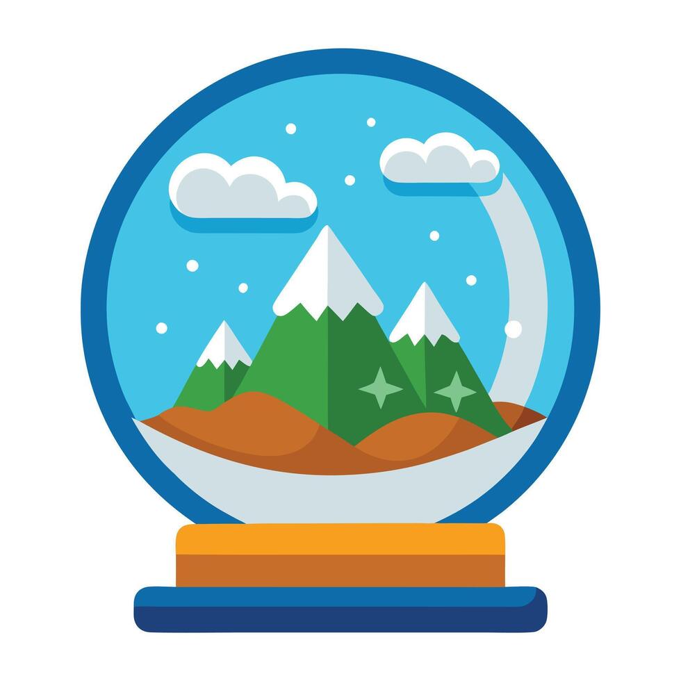 Snow globe with mountains and clouds vector