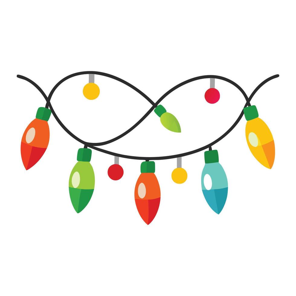 Christmas lights on a wire with a white background vector