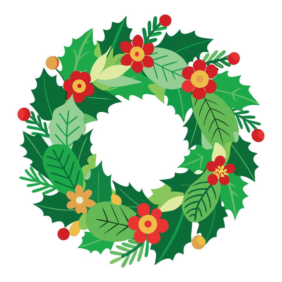 Christmas wreath with holly leaves and berries vector