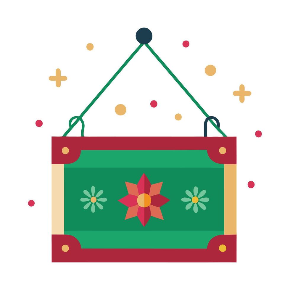 A green and red suitcase with a flower on it vector