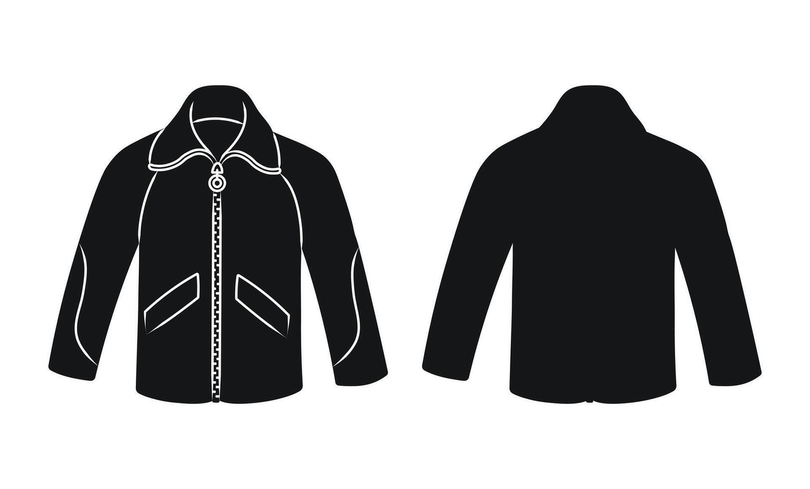 Zip jacket with pockets, male wardrobe, black silhouette vector