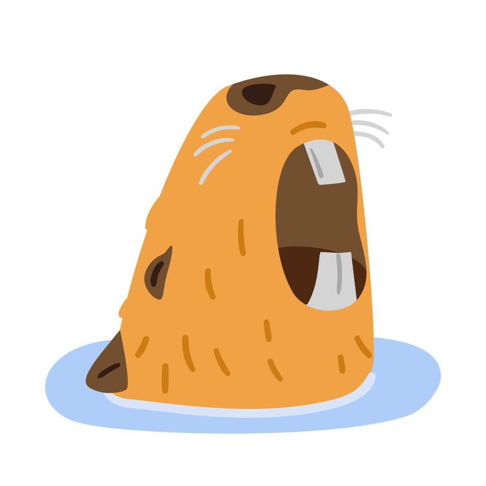 Angry capybara's head sticks out of the water funny flat illustration isolated on white. vector