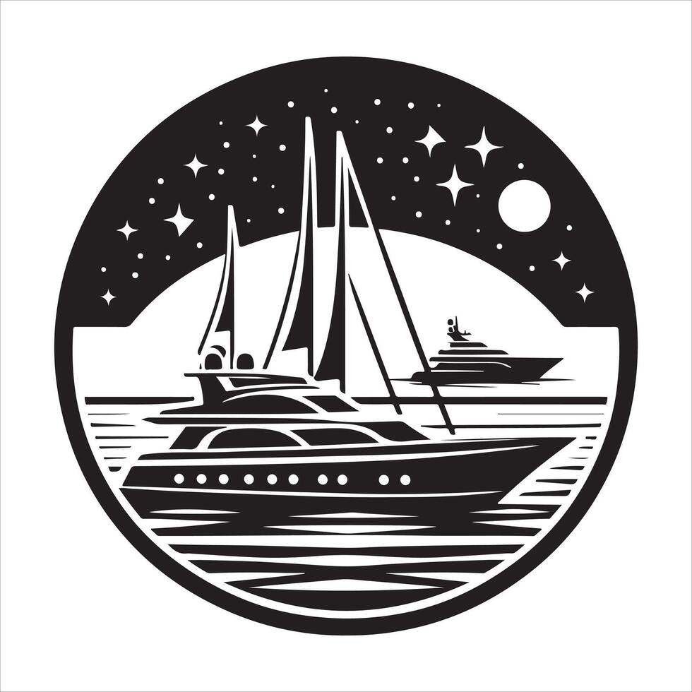 Yacht in Bay silhouette EPS illustration vector
