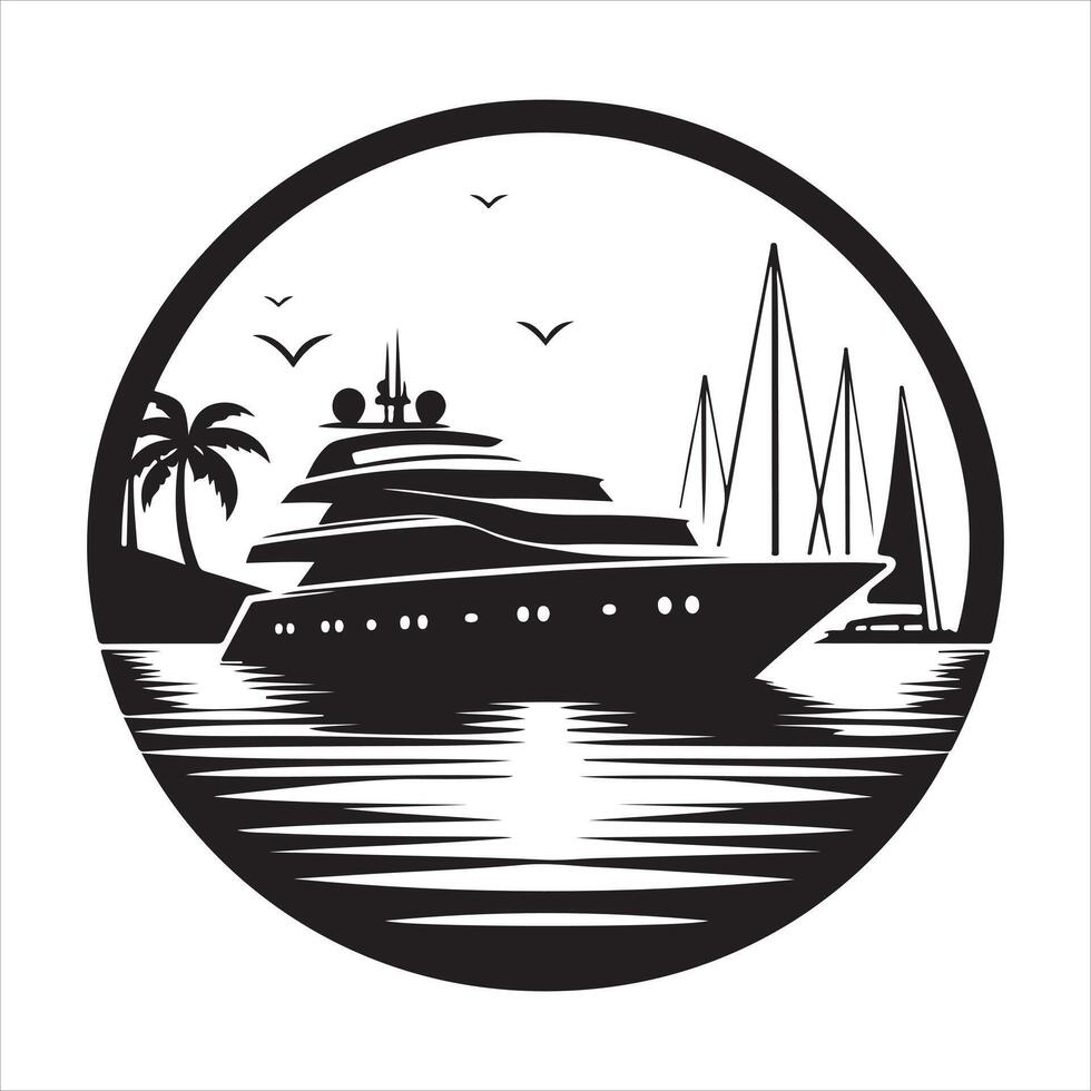 Yacht in Bay silhouette art illustration vector