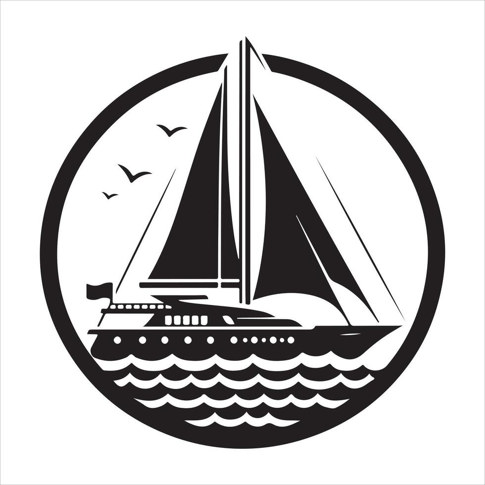 Yacht in Bay silhouette illustration vector