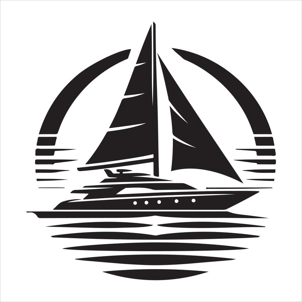 Yacht in Bay silhouette illustration vector