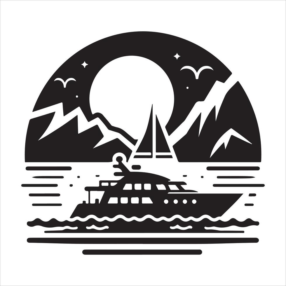 Yacht in Bay silhouette EPS file vector