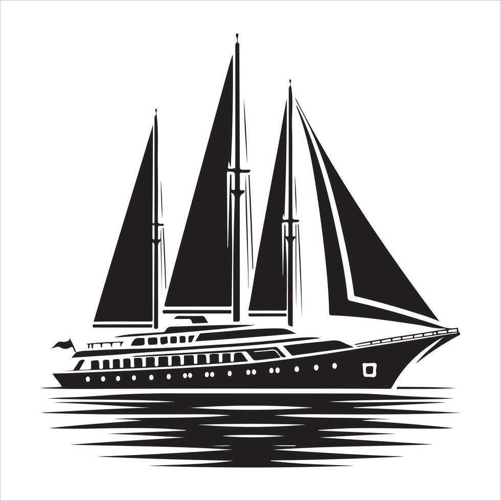 Yacht in Bay icon black and white illustration vector