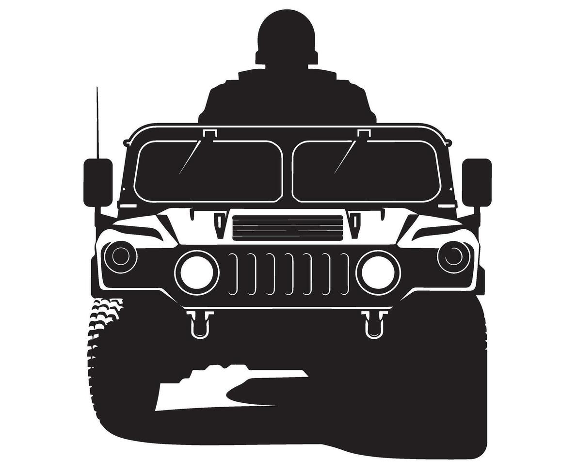 Black Humvee with Soldier Silhouette Illustration - High-Quality for Military Stock Images vector